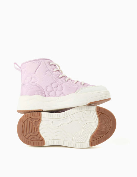 Padded High-Top Trainers with Floral Embroidery for Girls, Lilac