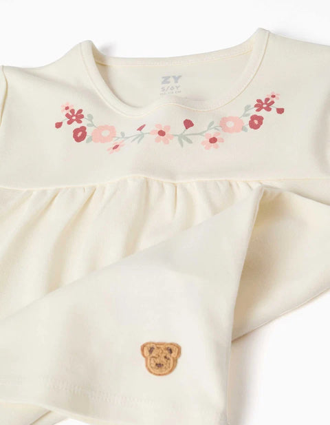 Short Sleeve Cotton Pyjamas with Mask for Girls, White/Pink