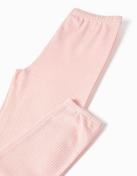 Short Sleeve Cotton Pyjamas with Mask for Girls, White/Pink