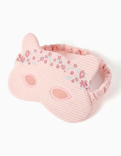 Short Sleeve Cotton Pyjamas with Mask for Girls, White/Pink