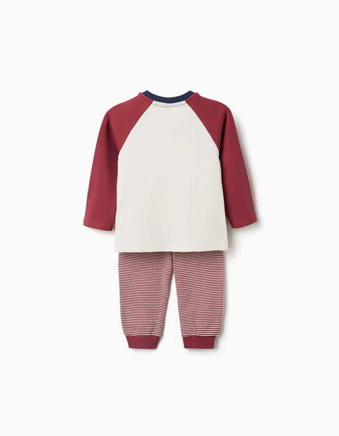 Long Sleeve Cotton Pyjamas with Racing Cars for Baby Boys, White/Red