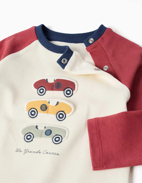 Long Sleeve Cotton Pyjamas with Racing Cars for Baby Boys, White/Red