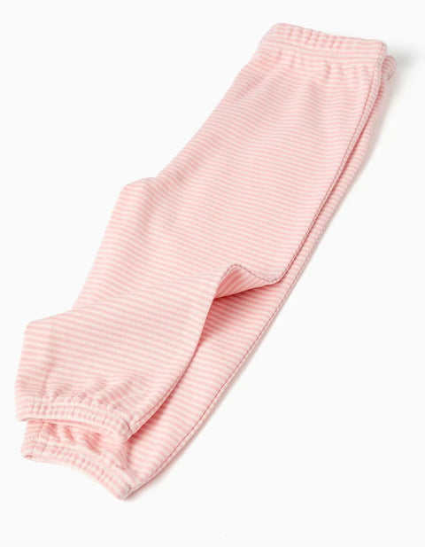 Long Sleeve Cotton Pyjamas with Flowers for Baby Girls, White/Pink