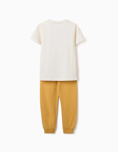 Short Sleeve Pyjamas with Racing Car Print for Boys, White/Yellow
