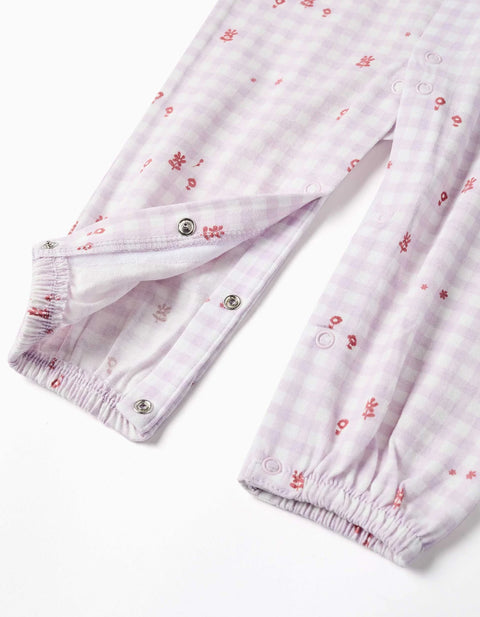 Cotton Gingham Sleepsuit for Newborn and Baby Girls, Lilac/White