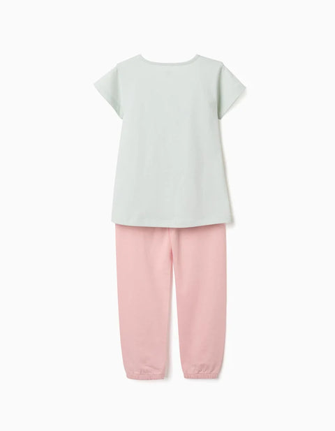 Cotton Pyjamas with Flower Print for Girls, Light Green/Pink