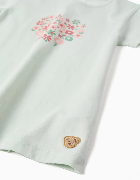 Cotton Pyjamas with Flower Print for Girls, Light Green/Pink