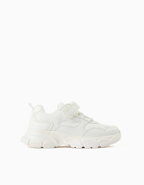 Dual-Fabric Chunky Trainers with Mesh Lining for Girls, White