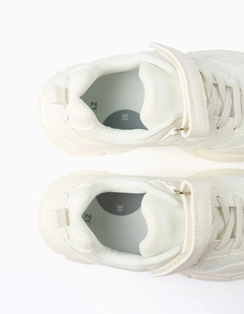 Dual-Fabric Chunky Trainers with Mesh Lining for Girls, White