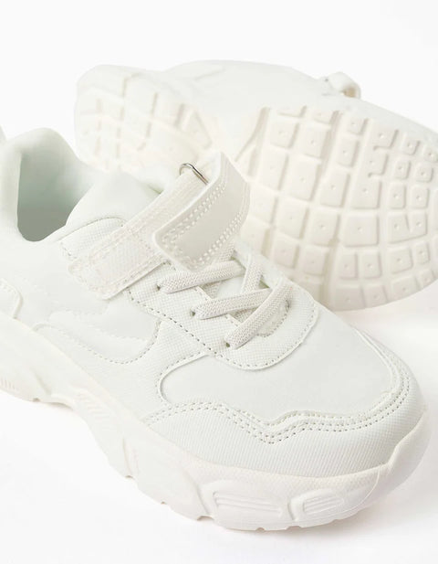 Dual-Fabric Chunky Trainers with Mesh Lining for Girls, White