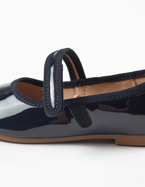 Patent Mary Jane Shoes with Touch-Fastener for Girls, Navy Blue