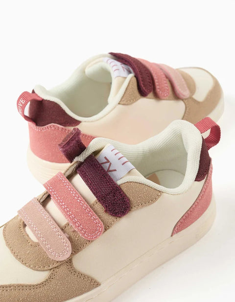Dual-Fabric ZY Move Trainers for Girls, Pink/Burgundy/Beige
