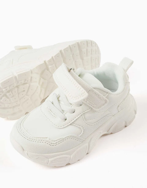 Dual-Fabric Chunky Trainers with Mesh Lining for Baby Girls, White