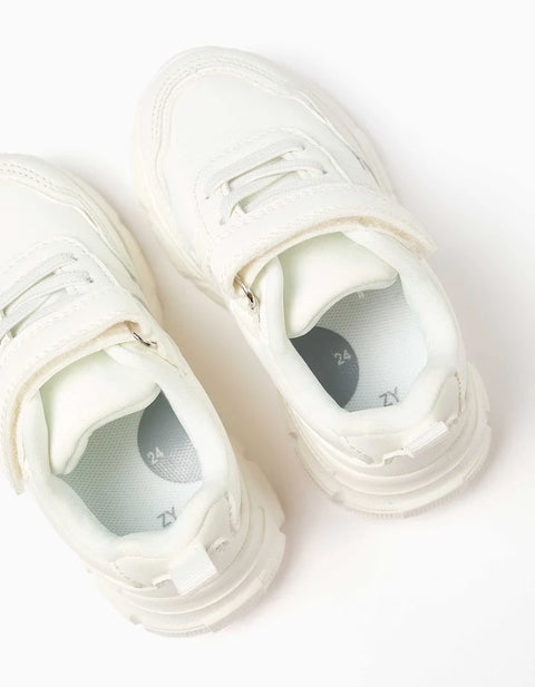 Dual-Fabric Chunky Trainers with Mesh Lining for Baby Girls, White
