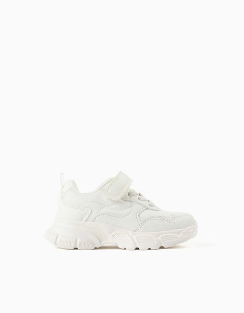 Dual-Fabric Chunky Trainers with Mesh Lining for Baby Girls, White
