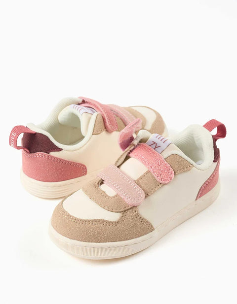 Dual-Fabric ZY Move Trainers for Baby Girls, Pink/Burgundy/Beige