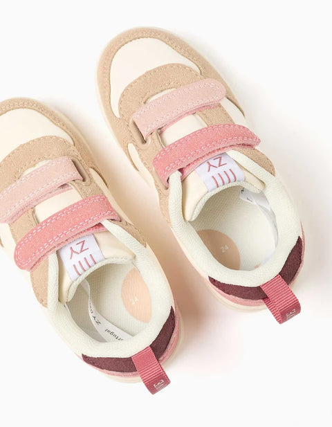 Dual-Fabric ZY Move Trainers for Baby Girls, Pink/Burgundy/Beige