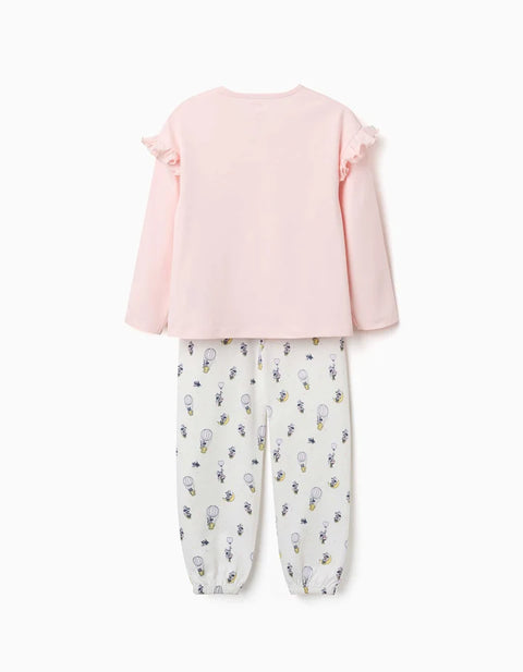 Long Cotton Pyjamas with Minnie Prints for Girls, White/Light Pink