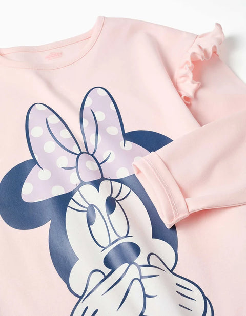 Long Cotton Pyjamas with Minnie Prints for Girls, White/Light Pink