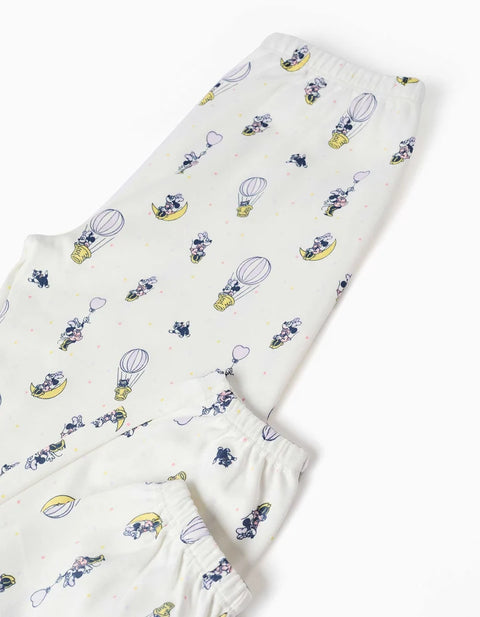 Long Cotton Pyjamas with Minnie Prints for Girls, White/Light Pink