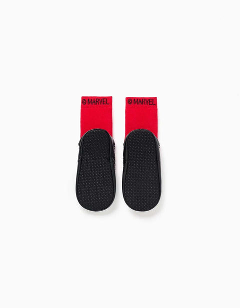 Slipper-Socks with Non-Slip Sole and Spider-Man for Babies and Boys, Red