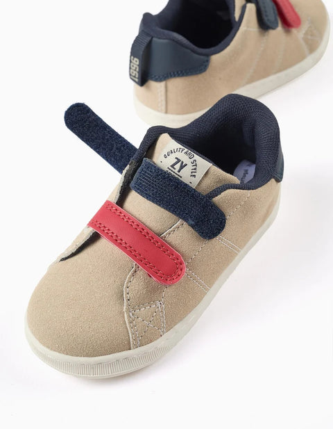 Trainers with Touch-Fastening Straps for Baby Boys, Beige/Blue/Red
