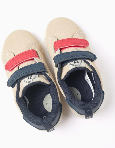 Trainers with Touch-Fastening Straps for Baby Boys, Beige/Blue/Red