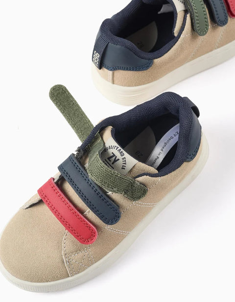 Trainers with Touch-Fastening Straps for Boys, Beige/Blue/Red/Green