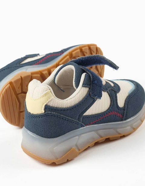 Light-up Trainers with Non-Slip Sole for Baby Boys, Blue/Beige/Yellow