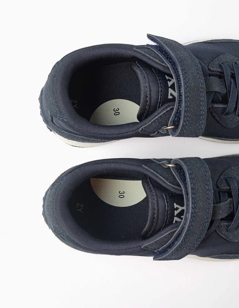 Dual-Fabric Trainers with Non-Slip Sole for Boys, Dark Blue