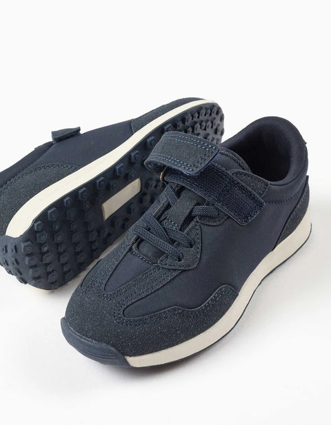Dual-Fabric Trainers with Non-Slip Sole for Boys, Dark Blue