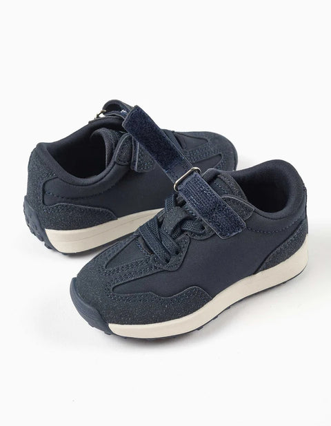 Dual-Fabric Trainers with Non-Slip Sole for Baby Boys, Dark Blue