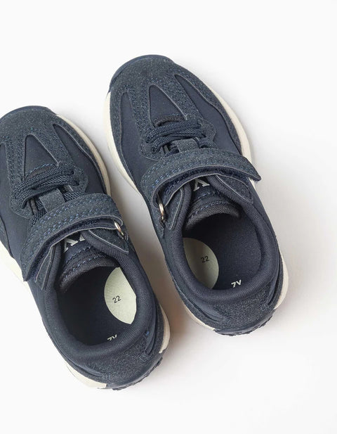 Dual-Fabric Trainers with Non-Slip Sole for Baby Boys, Dark Blue