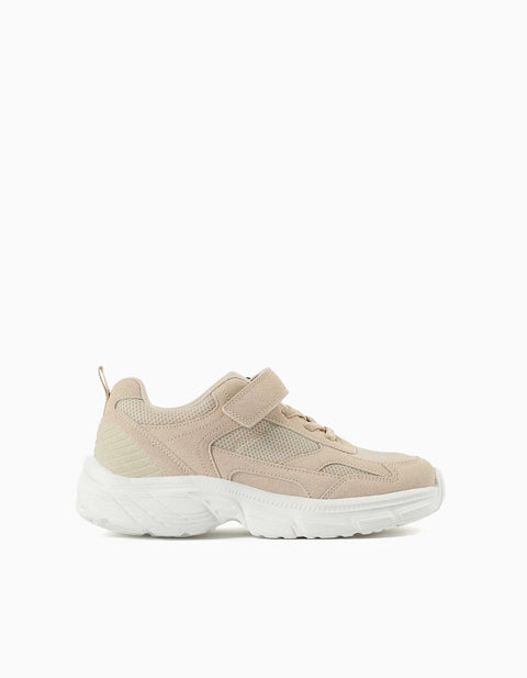 Mesh Trainers with Chunky Non-Slip Sole for Children, Beige