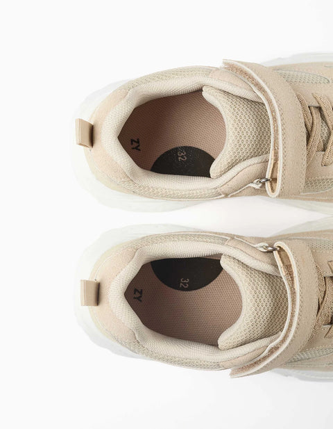 Mesh Trainers with Chunky Non-Slip Sole for Children, Beige
