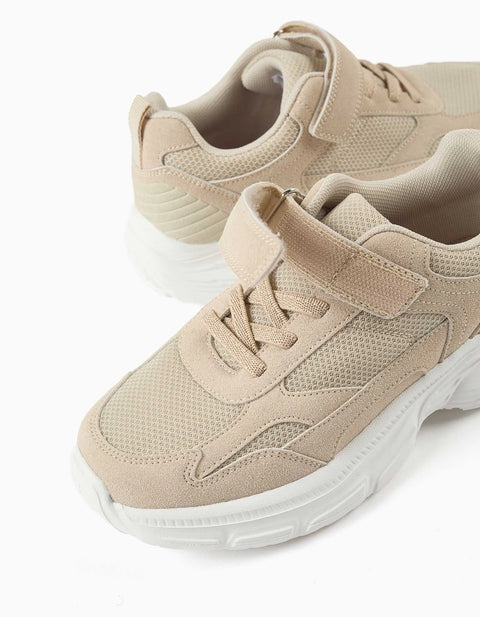 Mesh Trainers with Chunky Non-Slip Sole for Children, Beige