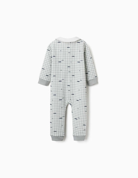 Cotton Gingham Sleepsuit for Newborn and Baby Boys, Light Green/White