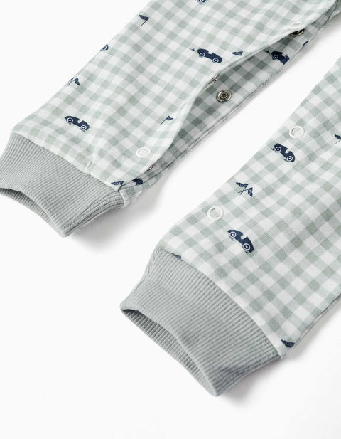 Cotton Gingham Sleepsuit for Newborn and Baby Boys, Light Green/White