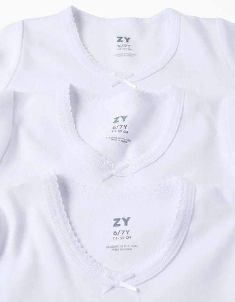 Pack of 3 Long Sleeve Brushed Cotton Undershirts for Girls, White