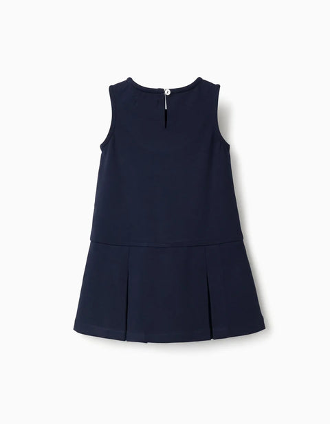 Sleeveless Roma Knit Dress for Baby Girls, Navy Blue