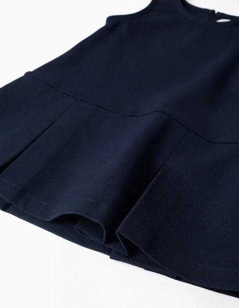 Sleeveless Roma Knit Dress for Baby Girls, Navy Blue