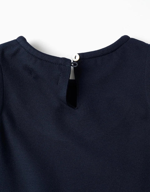 Sleeveless Roma Knit Dress for Baby Girls, Navy Blue