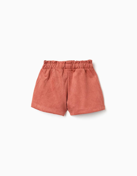 Interlock Knit Shorts with Built-in Belt for Baby Girls, Terracotta
