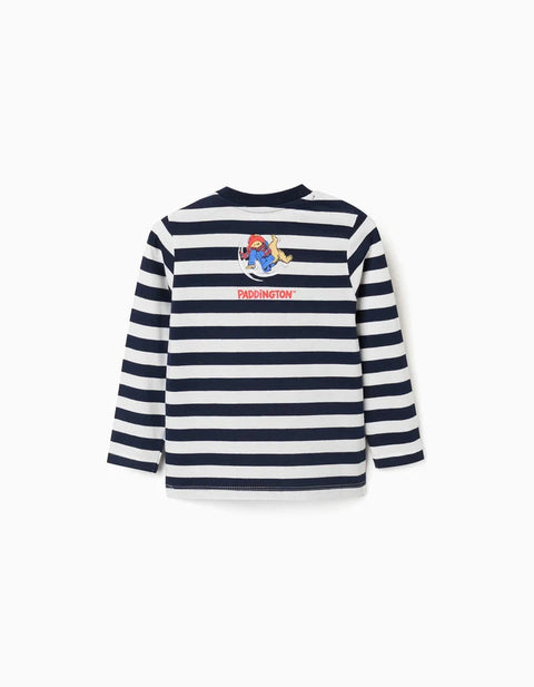 Long Sleeve Striped T-Shirt with Paddington for Baby Boys, White/Blue