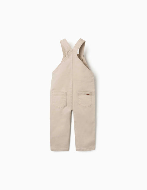Twill Dungarees with Flap Pocket for Baby Boys, Light Beige