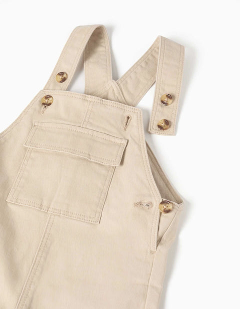 Twill Dungarees with Flap Pocket for Baby Boys, Light Beige