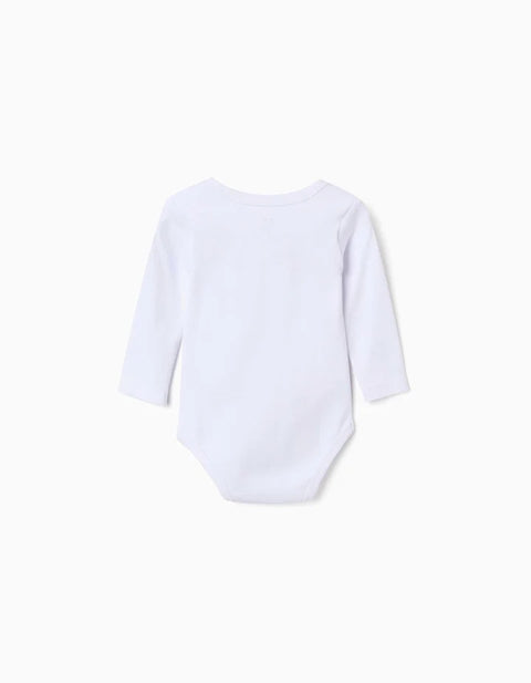 Pack of 4 Long Sleeve Cotton Bodysuits with Prints for Babies, White