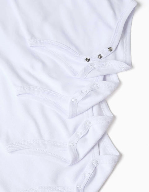 Pack of 4 Long Sleeve Cotton Bodysuits with Prints for Babies, White