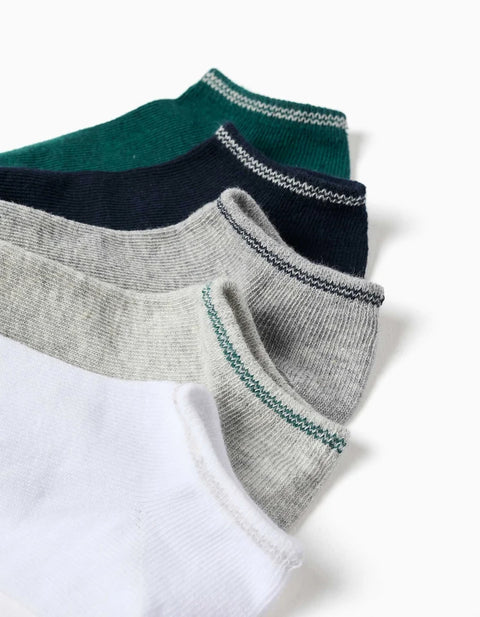 Pack of 5 Pairs of Ankle Socks with Striped Cuff for Boys, Multicolour