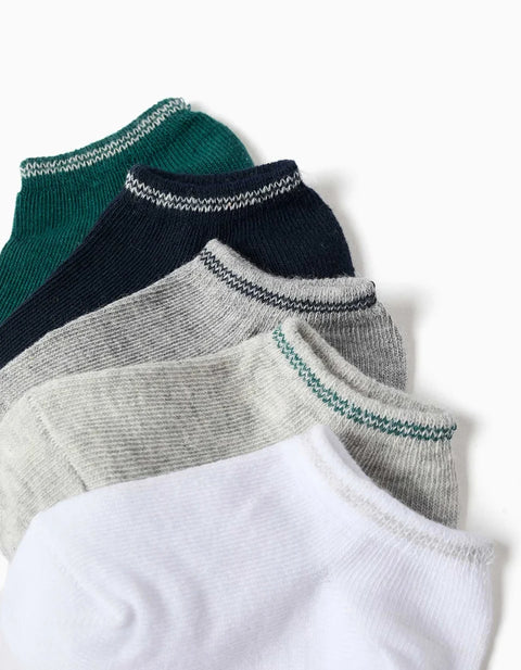 5 Pairs of Ankle Socks with Striped Cuff for Baby Boys, Multicolour
